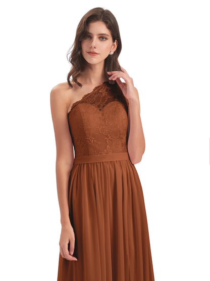 Scarlett One Shoulder Split Chiffon/Lace Bridesmaid Dresses