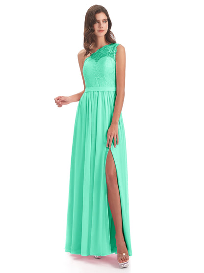 Scarlett One Shoulder Split Chiffon/Lace Bridesmaid Dresses