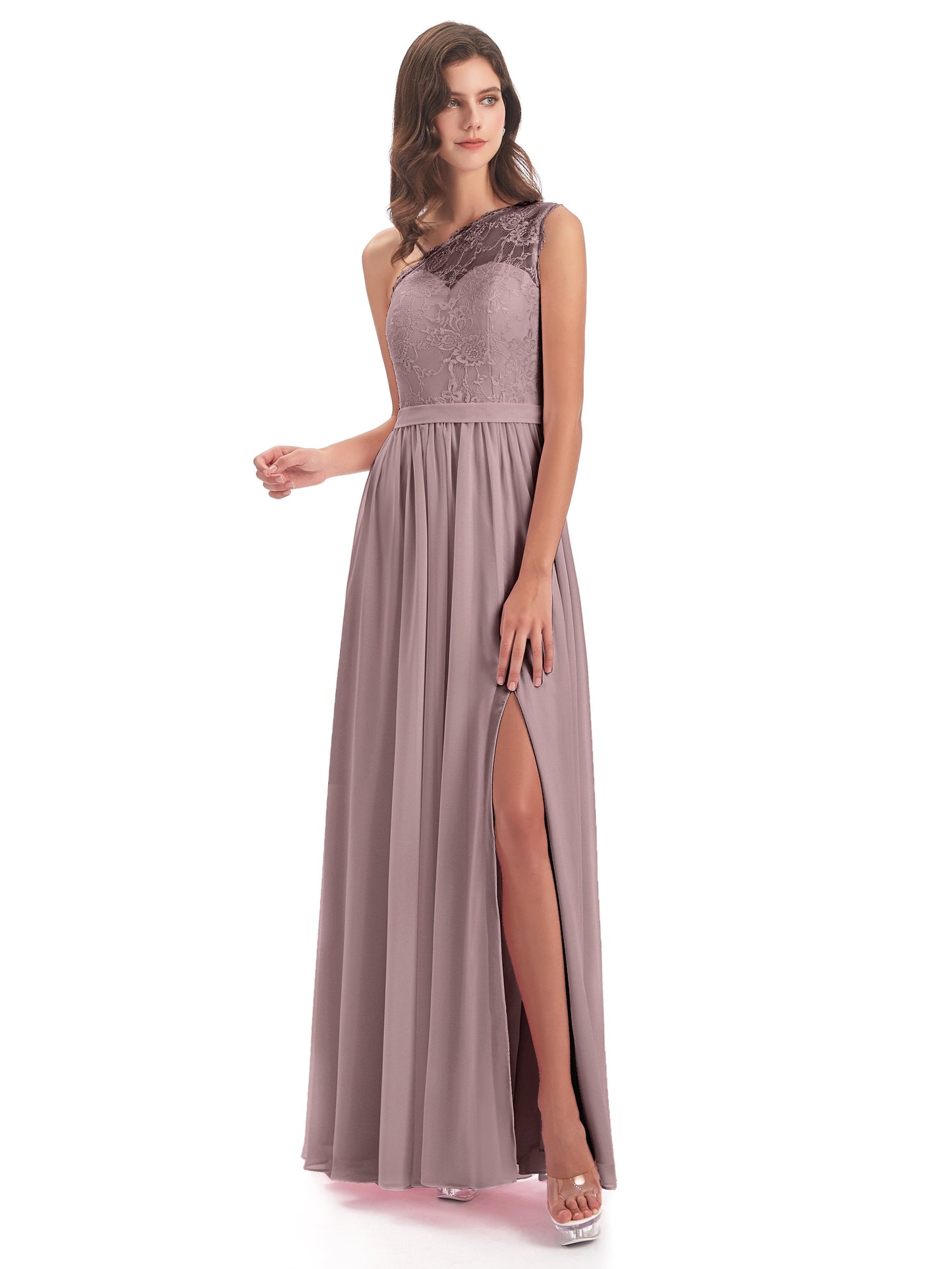 Scarlett One Shoulder Split Chiffon/Lace Bridesmaid Dresses