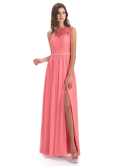 Scarlett One Shoulder Split Chiffon/Lace Bridesmaid Dresses