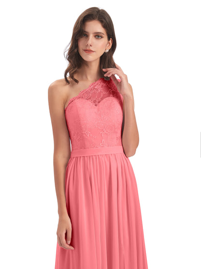 Scarlett One Shoulder Split Chiffon/Lace Bridesmaid Dresses