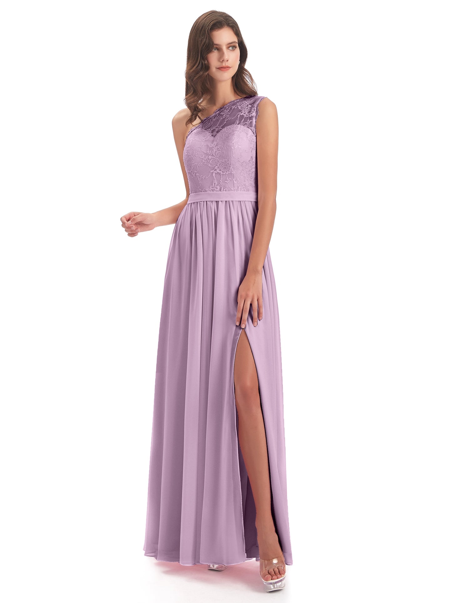 Scarlett One Shoulder Split Chiffon/Lace Bridesmaid Dresses