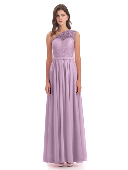 Scarlett One Shoulder Split Chiffon/Lace Bridesmaid Dresses