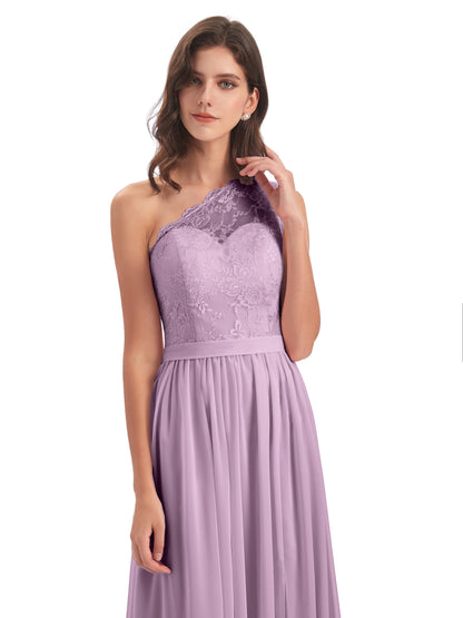 Scarlett One Shoulder Split Chiffon/Lace Bridesmaid Dresses