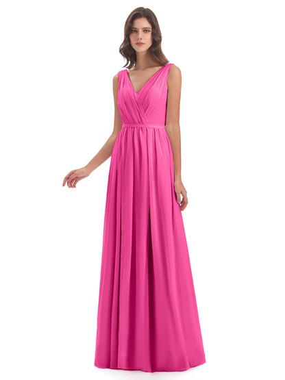 Sophia Sheath Floor Length V Neck Chiffon Bridesmaid Dresses