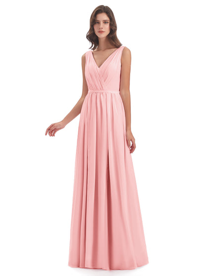 Sophia Sheath Floor Length V Neck Chiffon Bridesmaid Dresses