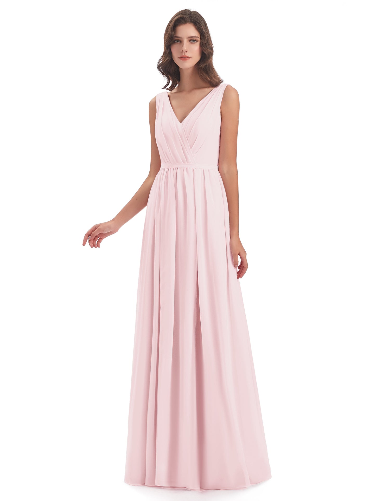 Sophia Sheath Floor Length V Neck Chiffon Bridesmaid Dresses