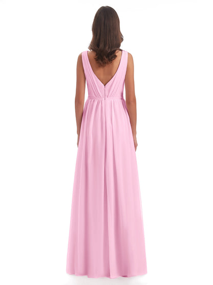 Sophia Sheath Floor Length V Neck Chiffon Bridesmaid Dresses