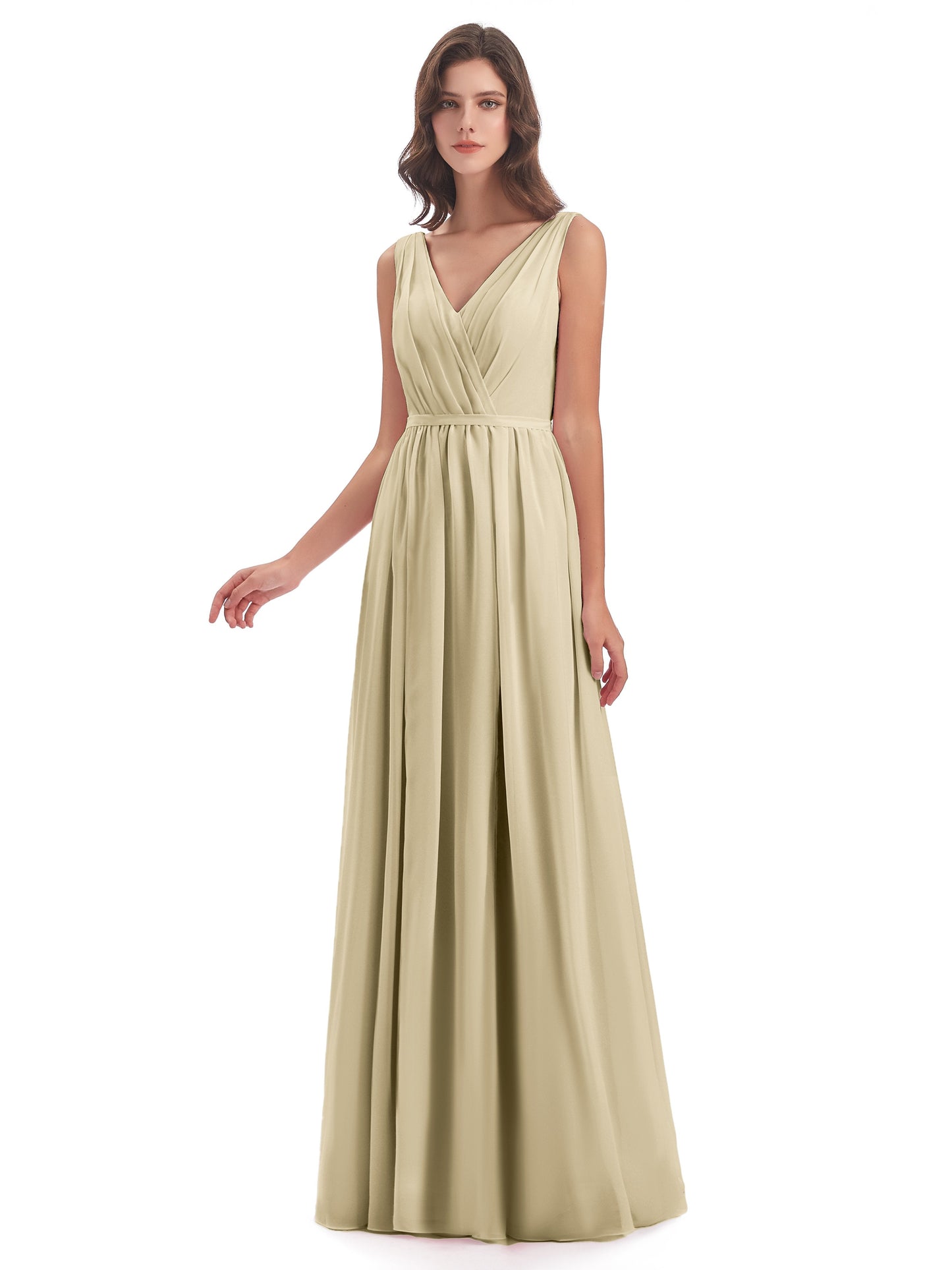 Sophia Sheath Floor Length V Neck Chiffon Bridesmaid Dresses
