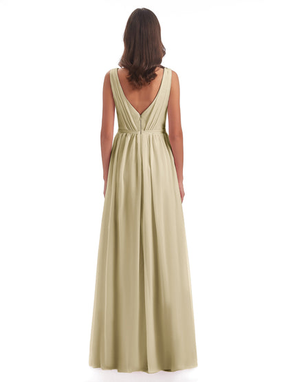 Sophia Sheath Floor Length V Neck Chiffon Bridesmaid Dresses