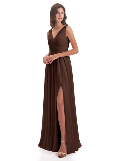 Sophia Sheath Floor Length V Neck Chiffon Bridesmaid Dresses