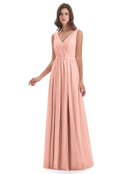 Sophia Sheath Floor Length V Neck Chiffon Bridesmaid Dresses