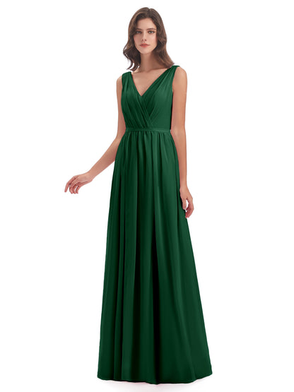 Sophia Sheath Floor Length V Neck Chiffon Bridesmaid Dresses