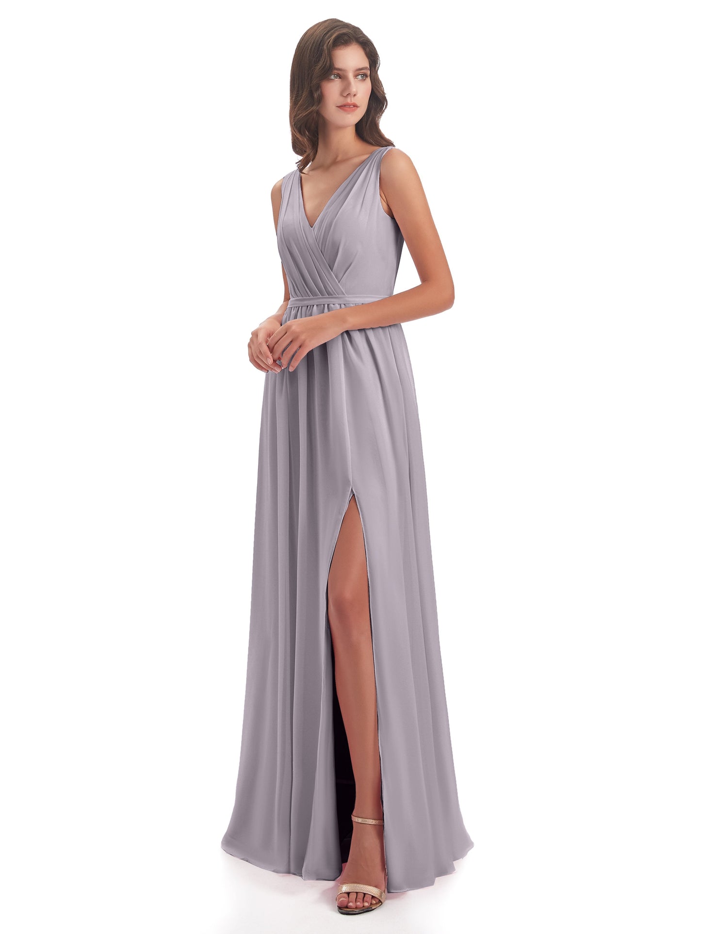 Sophia Sheath Floor Length V Neck Chiffon Bridesmaid Dresses