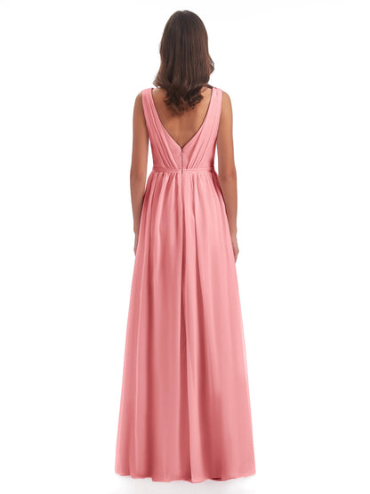 Sophia Sheath Floor Length V Neck Chiffon Bridesmaid Dresses