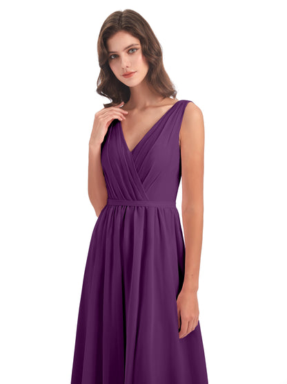 Sophia Sheath Floor Length V Neck Chiffon Bridesmaid Dresses