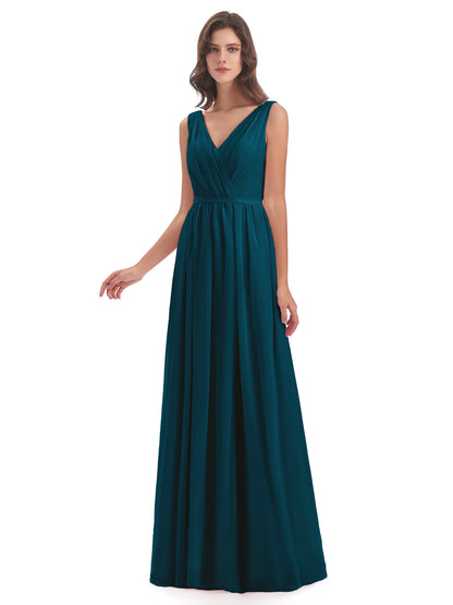 Sophia Sheath Floor Length V Neck Chiffon Bridesmaid Dresses