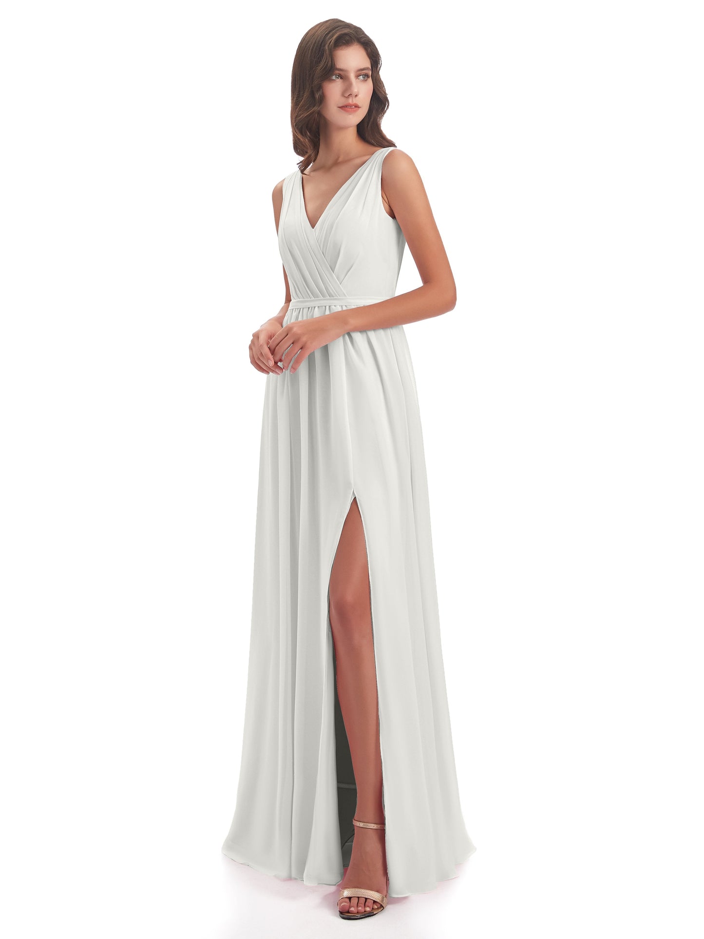 Sophia Sheath Floor Length V Neck Chiffon Bridesmaid Dresses