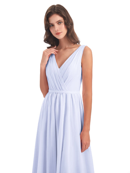 Sophia Sheath Floor Length V Neck Chiffon Bridesmaid Dresses