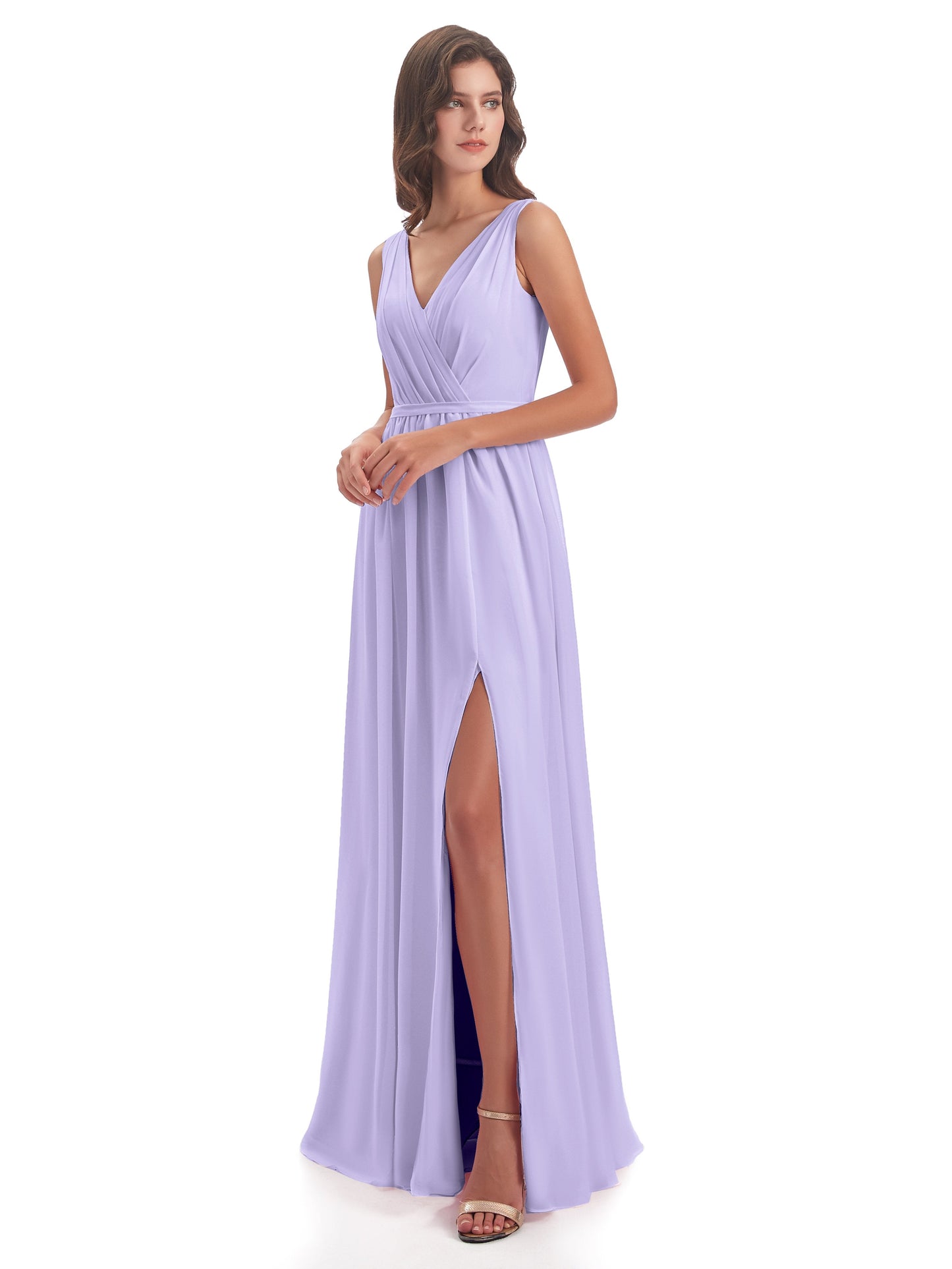 Sophia Sheath Floor Length V Neck Chiffon Bridesmaid Dresses