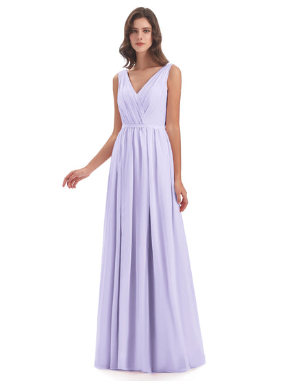 Sophia Sheath Floor Length V Neck Chiffon Bridesmaid Dresses