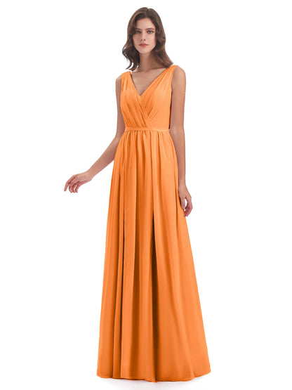 Sophia Sheath Floor Length V Neck Chiffon Bridesmaid Dresses