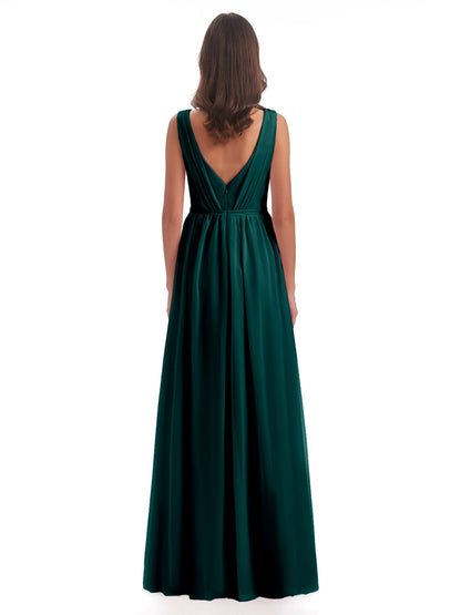 Sophia Sheath Floor Length V Neck Chiffon Bridesmaid Dresses