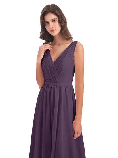 Sophia Sheath Floor Length V Neck Chiffon Bridesmaid Dresses