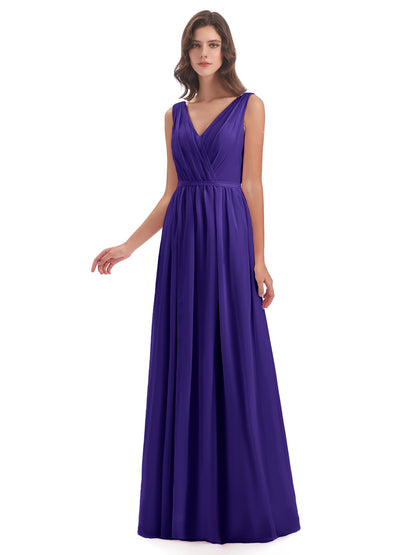 Sophia Sheath Floor Length V Neck Chiffon Bridesmaid Dresses
