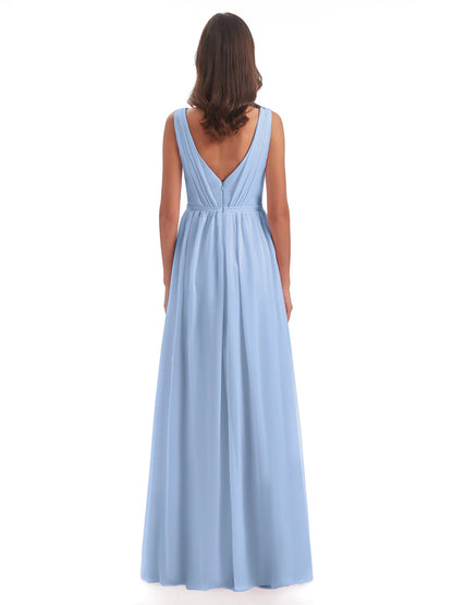 Sophia Sheath Floor Length V Neck Chiffon Bridesmaid Dresses