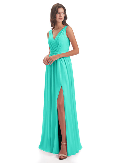 Sophia Sheath Floor Length V Neck Chiffon Bridesmaid Dresses