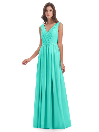 Sophia Sheath Floor Length V Neck Chiffon Bridesmaid Dresses