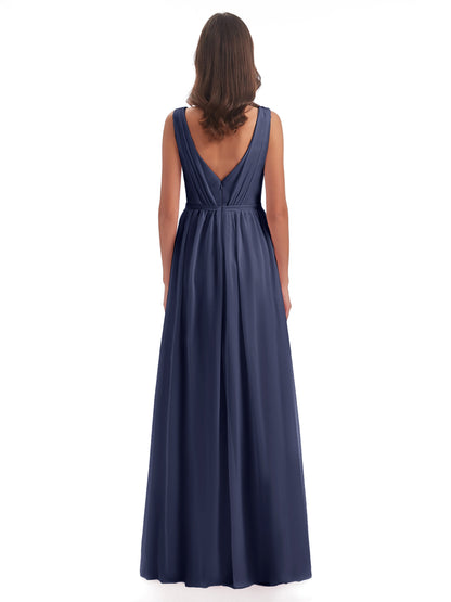 Sophia Sheath Floor Length V Neck Chiffon Bridesmaid Dresses