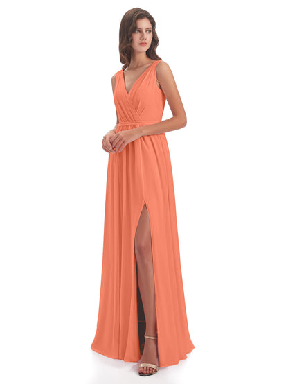 Sophia Sheath Floor Length V Neck Chiffon Bridesmaid Dresses