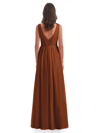 Sophia Sheath Floor Length V Neck Chiffon Bridesmaid Dresses