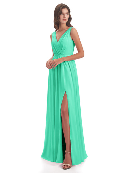 Sophia Sheath Floor Length V Neck Chiffon Bridesmaid Dresses