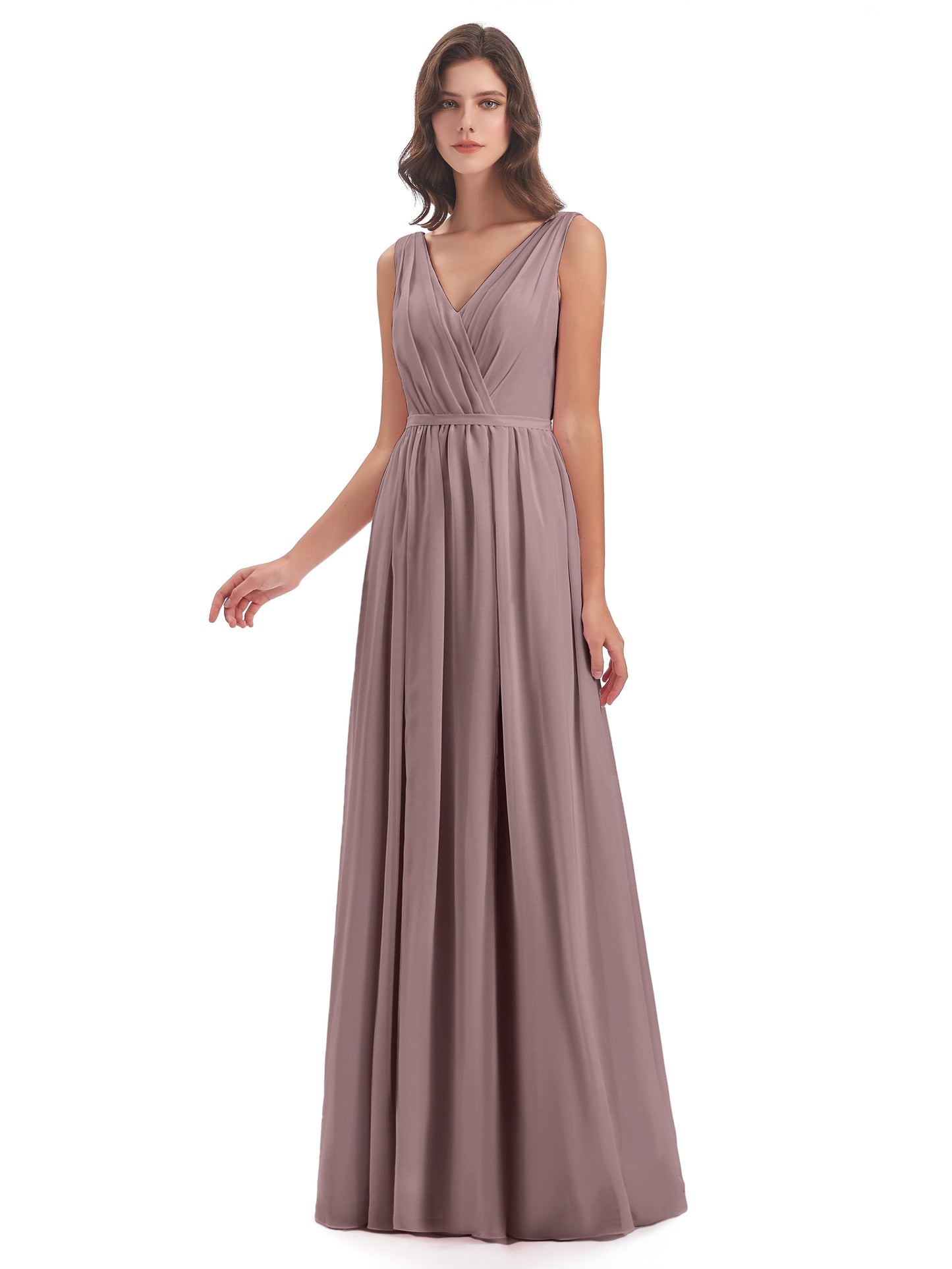 Sophia Sheath Floor Length V Neck Chiffon Bridesmaid Dresses