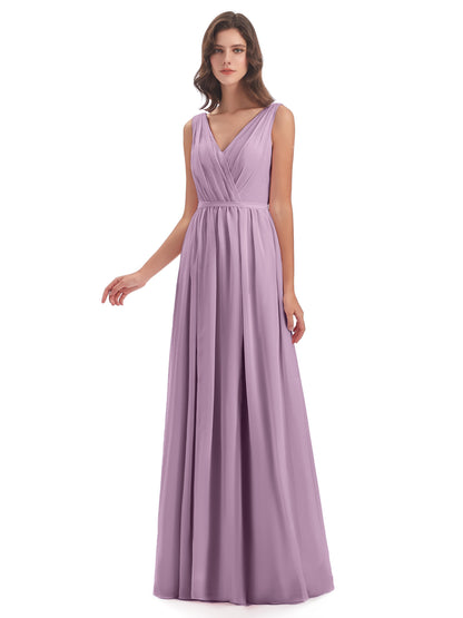 Sophia Sheath Floor Length V Neck Chiffon Bridesmaid Dresses