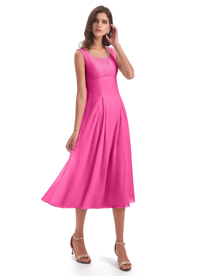 Spencer Tea Length Square Chiffon Bridesmaid Dresses