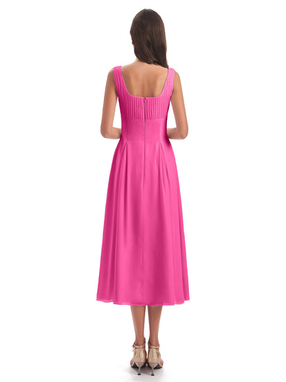 Spencer Tea Length Square Chiffon Bridesmaid Dresses