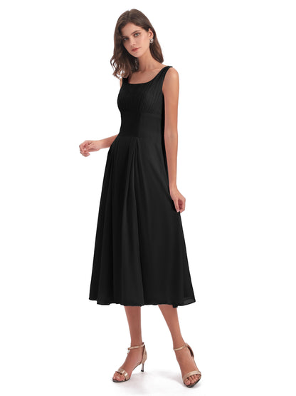 Spencer Tea Length Square Chiffon Bridesmaid Dresses