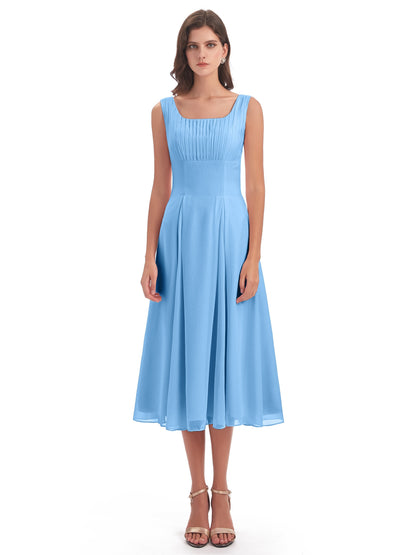 Spencer Tea Length Square Chiffon Bridesmaid Dresses