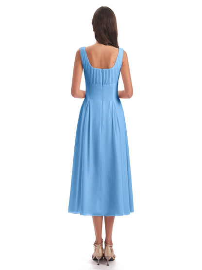 Spencer Tea Length Square Chiffon Bridesmaid Dresses