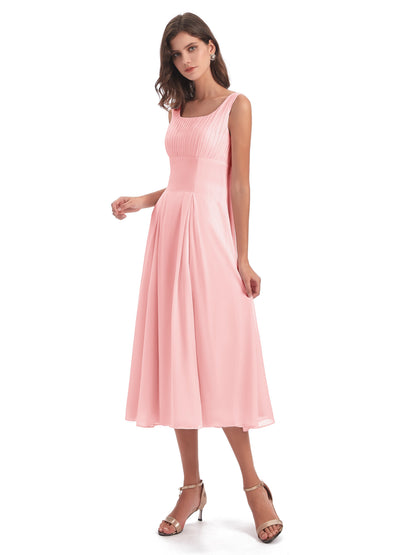 Spencer Tea Length Square Chiffon Bridesmaid Dresses
