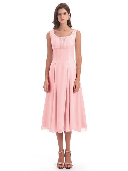 Spencer Tea Length Square Chiffon Bridesmaid Dresses