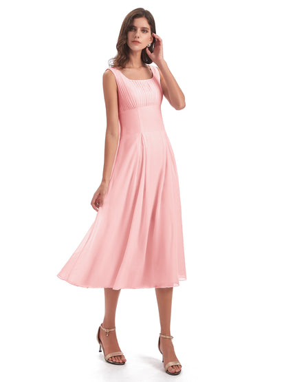Spencer Tea Length Square Chiffon Bridesmaid Dresses