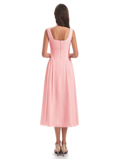 Spencer Tea Length Square Chiffon Bridesmaid Dresses