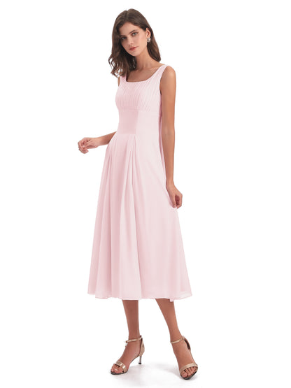 Spencer Tea Length Square Chiffon Bridesmaid Dresses