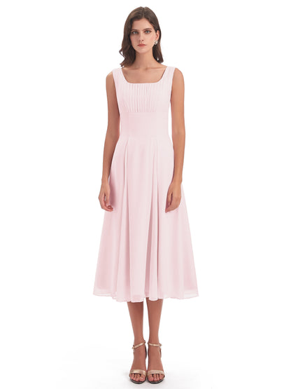 Spencer Tea Length Square Chiffon Bridesmaid Dresses
