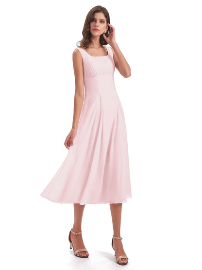 Spencer Tea Length Square Chiffon Bridesmaid Dresses